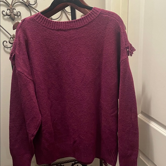 Belle by Kim Gravel Plum Fringed Sweater— LARGE —NWOT - Picture 5 of 5